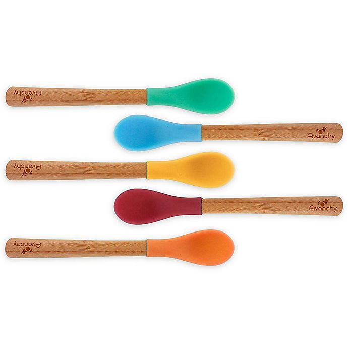 Avanchy Bamboo + Silicone Infant Feeding Spoons in Blue (Set of 5)