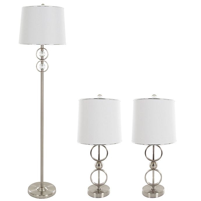 Floor Lamp Set In Silver, Black Floor And Table Lamp Sets