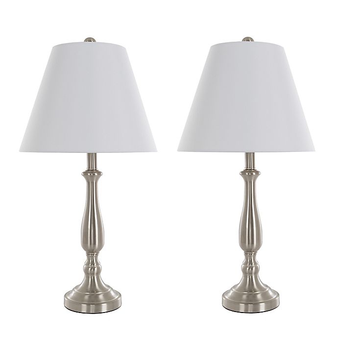 Nottingham Home LED Table Lamps in Silver with Fabric Shade (Set of 2)