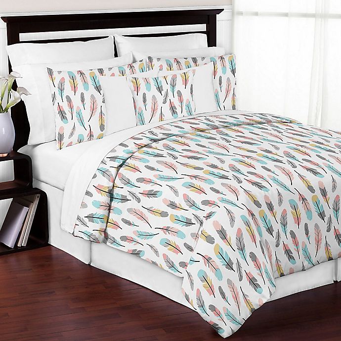 Sweet Jojo Designs Feather 3-Piece Full/Queen Comforter Set in Turquoise/Coral