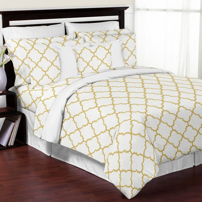 Sweet Jojo Designs Trellis Comforter Set In White Gold Buybuy Baby