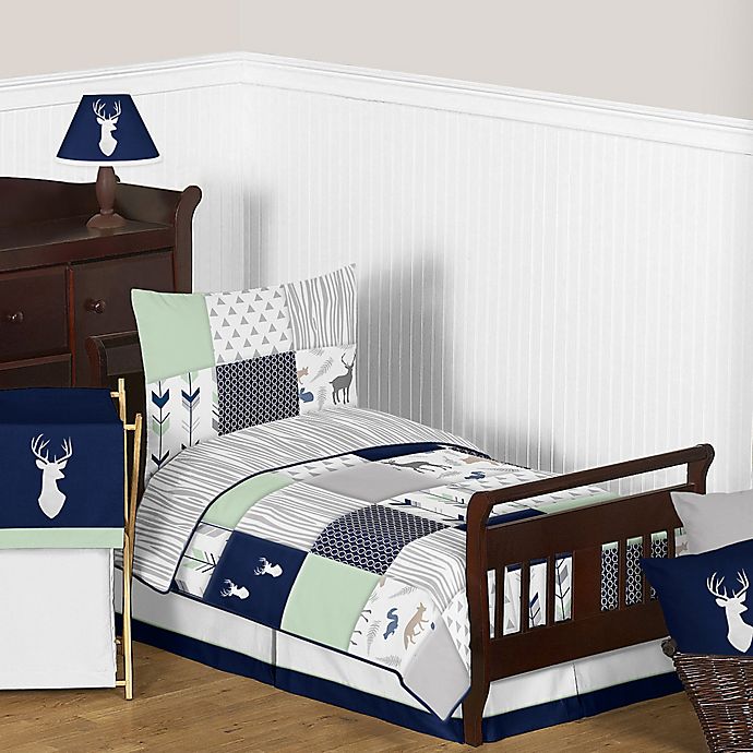 Sweet Jojo Designs Woodsy Toddler Bedding Collection in Navy/Mint