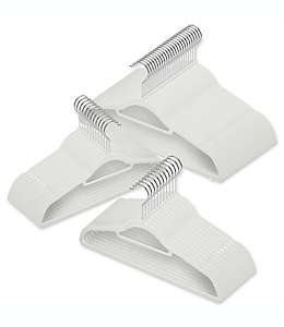 Ganchos de plástico aterciopelados para trajes ORG™ Slimline color blanco, Set de 50