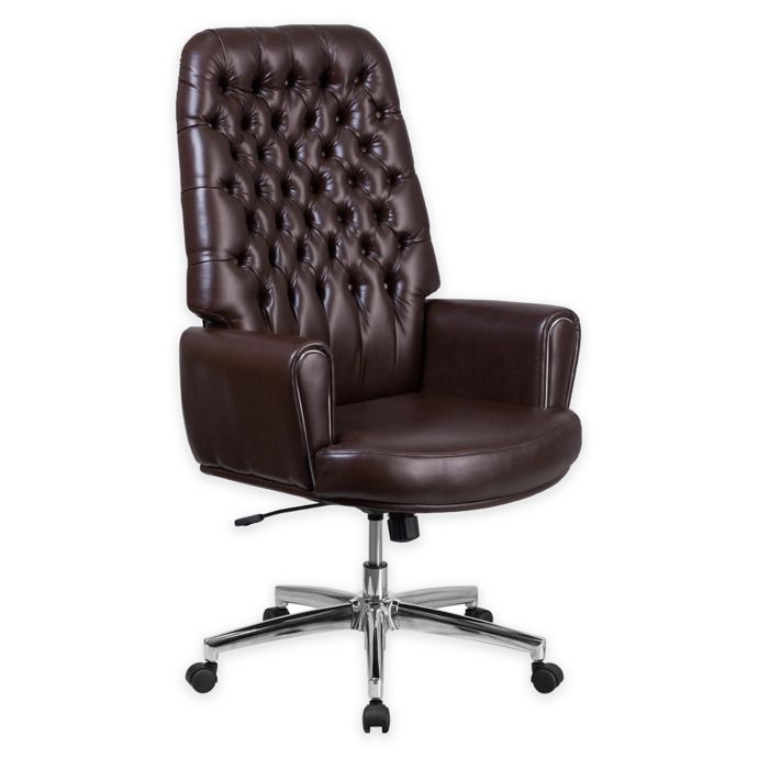 Flash Furniture High-Back Tufted Leather Office Chair in Brown | Bed ...