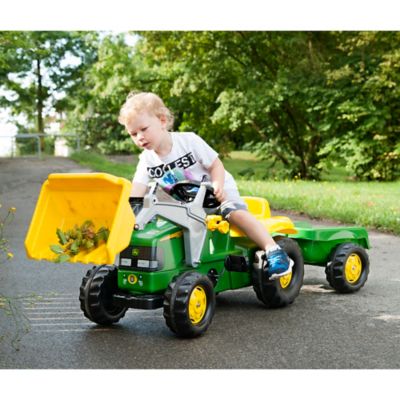 john deere kid tractor with front loader and trailer