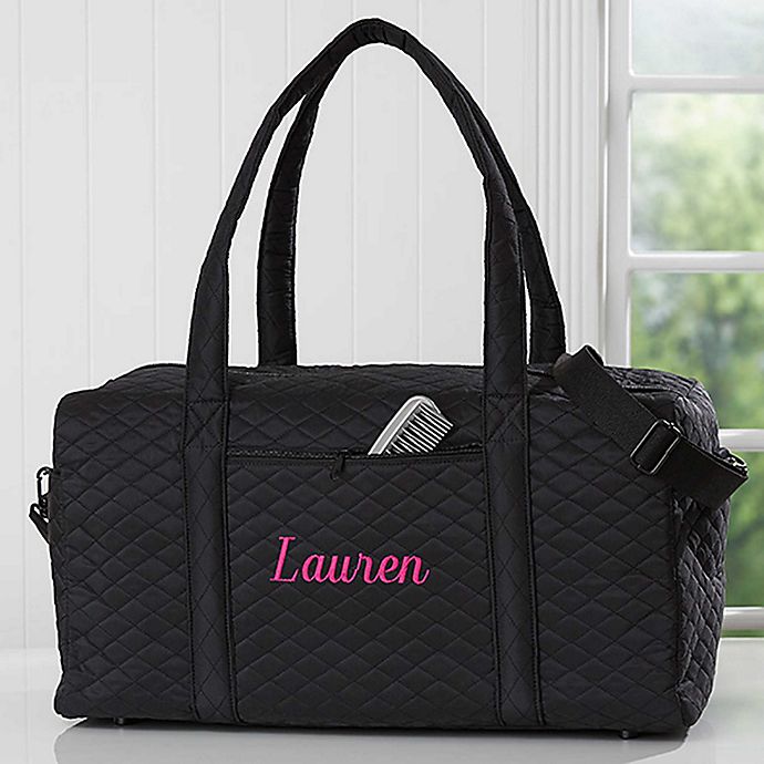 Embroidered Quilted Duffel Bag in Black