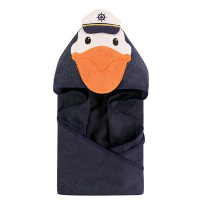 Hudson Baby® Captain Pelican Hooded Towel in Navy/Orange - buybuy BABY