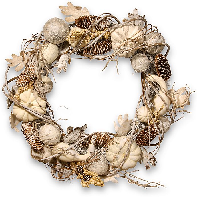 National Tree 20-Inch Pumpkin and Pinecone Wreath in White
