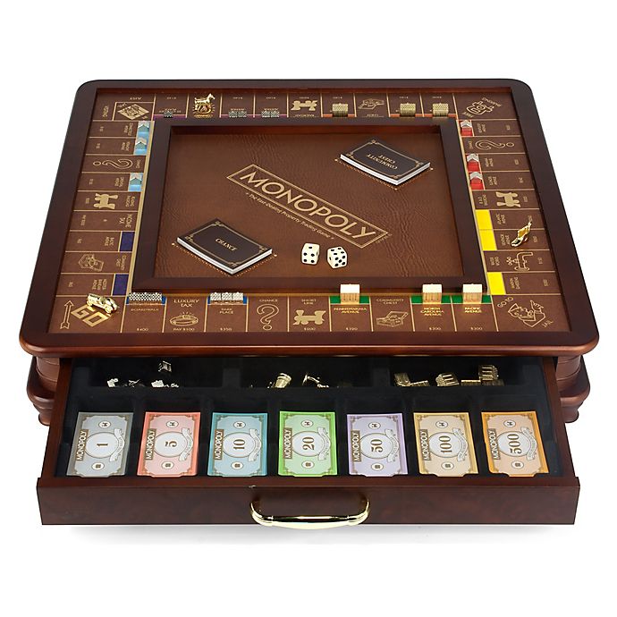 Winning Solutions Monopoly Luxury Edition Board Game Wood Faux Leather NEW 