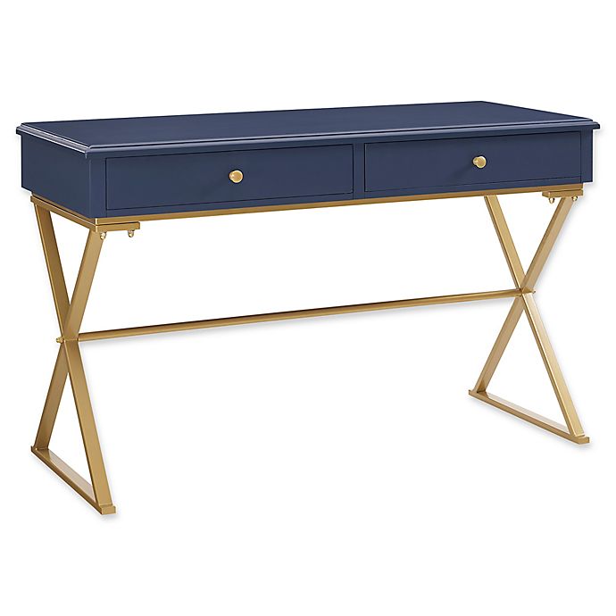 Linon Home Campaign Desk in Blue/Gold