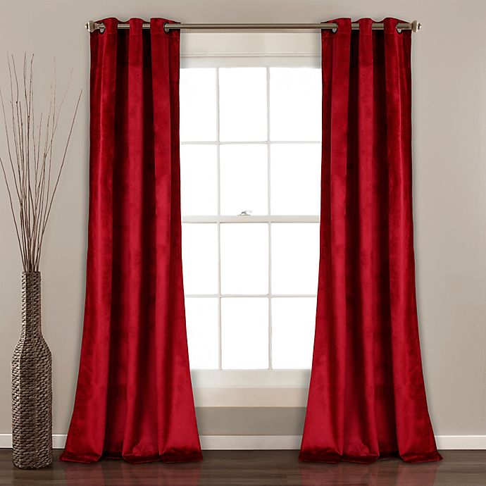 Prima Velvet 84-Inch Grommet Room Darkening Window Curtain Panels in Red (Set of 2)