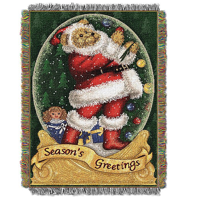 Snowglobe Teddy Holiday Woven Tapestry Throw Blanket
