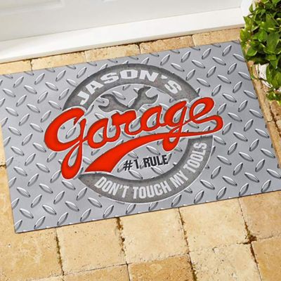 His garage rules door mat