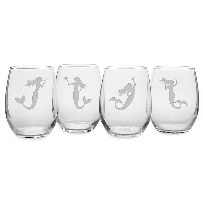 Susquehanna Glass Mermaids Stemless Wine Glasses (Set of 4)