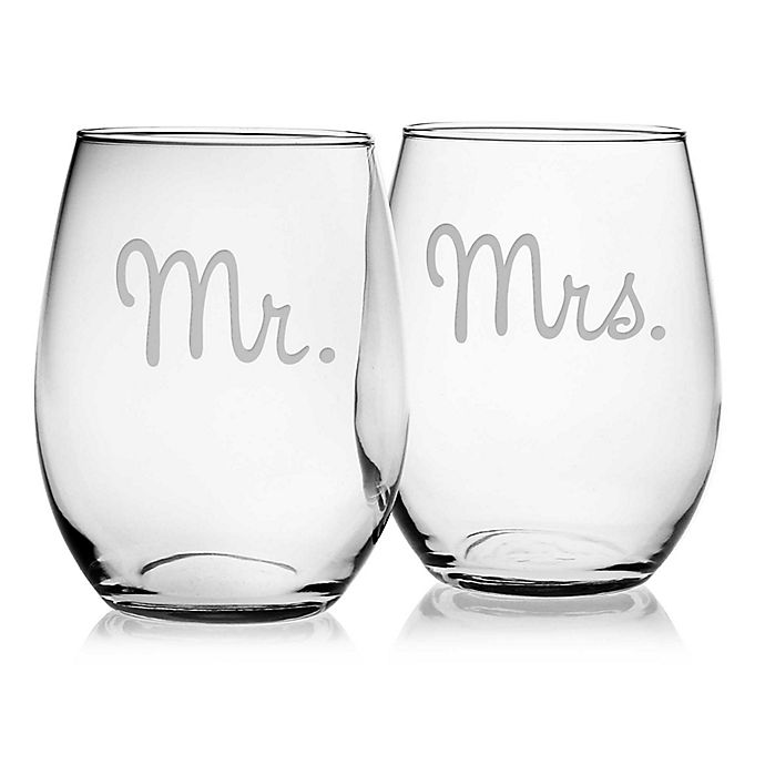 Susquehanna Glass Mr. & Mrs. Stemless Wine Glasses (Set of 2)