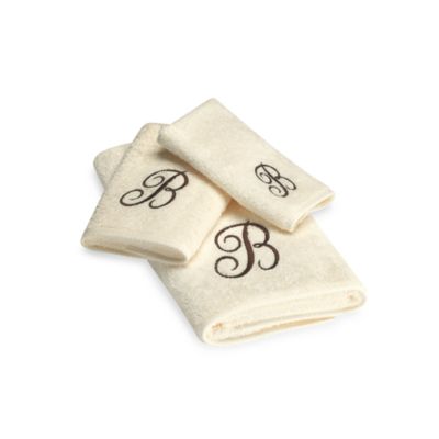 avanti premier ivory and brown monogram hand towe