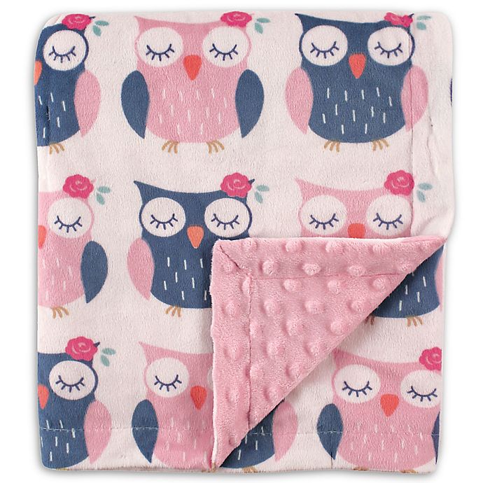 Hudson Baby® Owls Mink Blanket with Dotted Backing in Pink