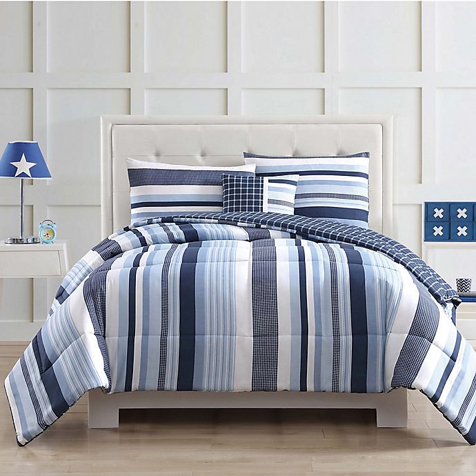 My World Mason Stripe 3-Piece Twin Comforter Set in Blue