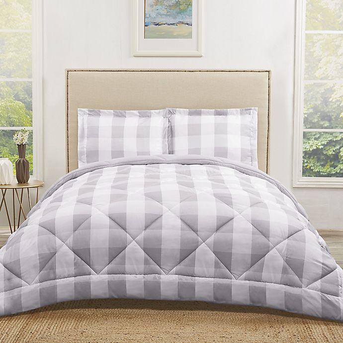 Truly Soft Buffalo Plaid 2-Piece Reversible Twin XL Comforter Set in Grey