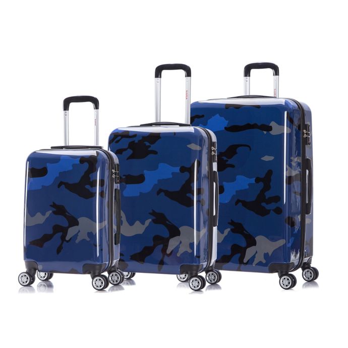 InUSA Camouflage 3-Piece Hardside Spinner Suitcase Set in Blue | Bed ...