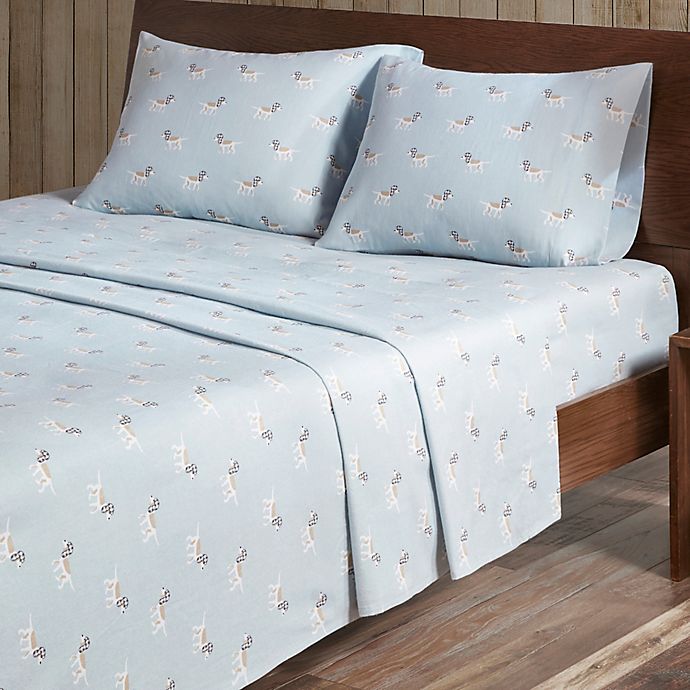 Woolrich® Dog Print Cotton Flannel King Sheet Set in Blue
