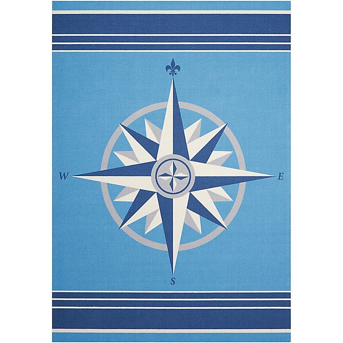 Nourison Waverly Sun & Shade Compass Rose Indoor/Outdoor Area Rug in Blue