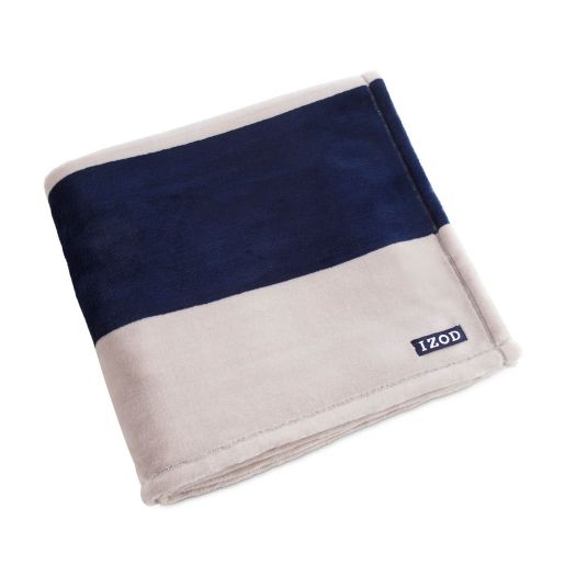 Izod Rugby Stripe Plush Throw Blanket In Blue White Bed Bath Beyond