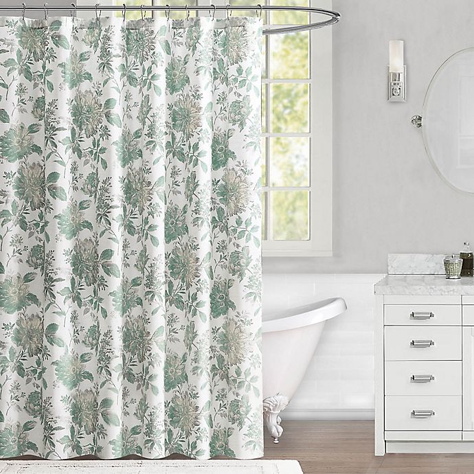100% Cotton Fabric Shower Curtain Gray Sage White Moroccan Tile Design  72"x72" 