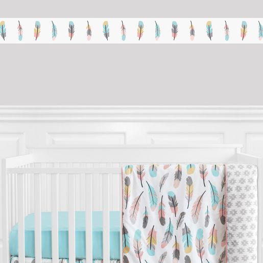 Sweet Jojo Designs Feather Wallpaper Border In Coral Turquoise Buybuy Baby