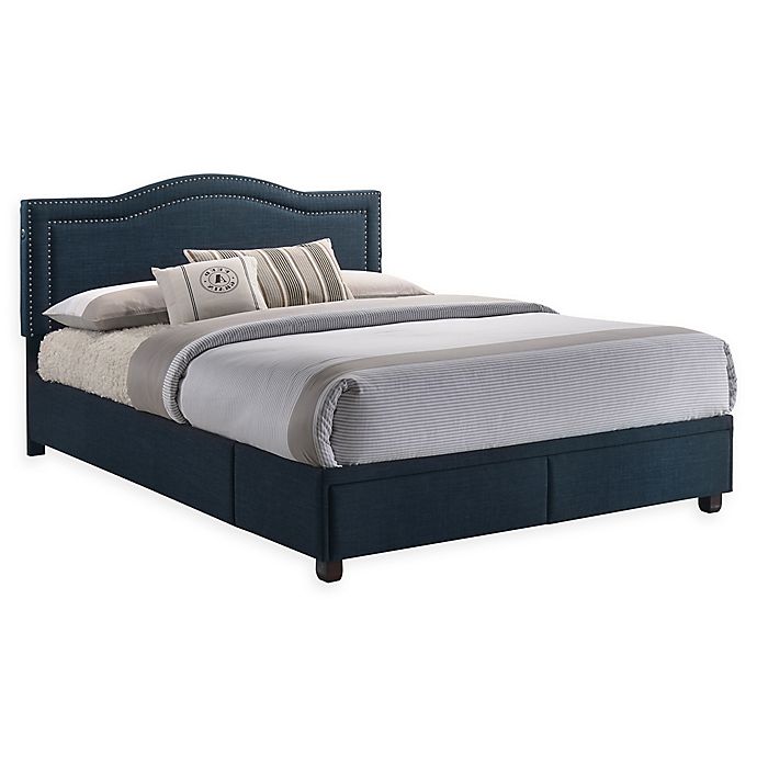 Camelback Queen Upholstered Bed, Navy Bed Frame With Storage