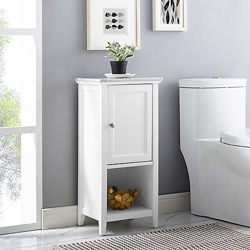 Carrara Marble Top Floor Cabinet Bed, White Bathroom Storage Cabinet With Marble Top