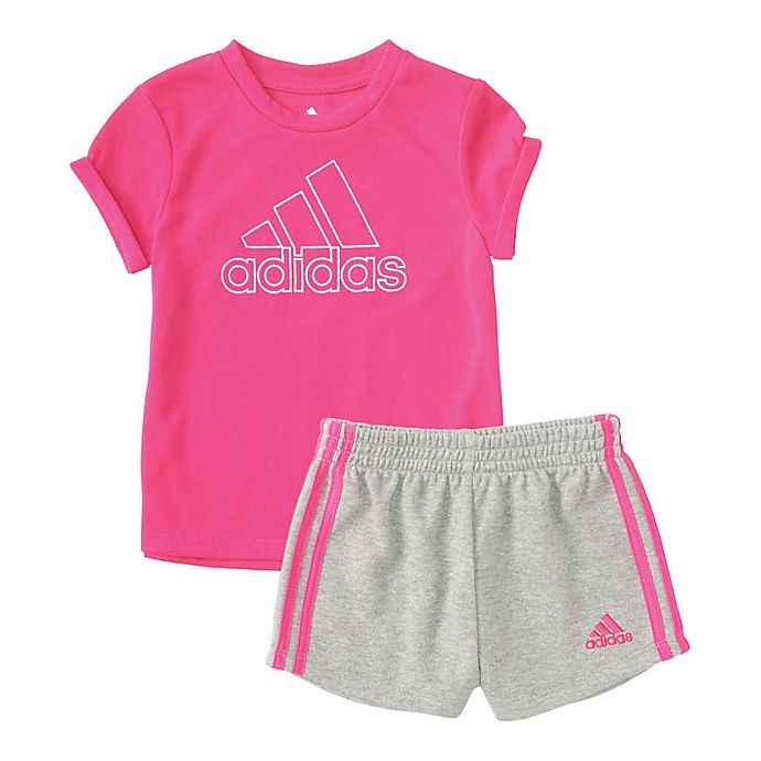 adidas® 2-Piece Sparkle Logo Shirt and Short Set in Pink | Bed Bath ...