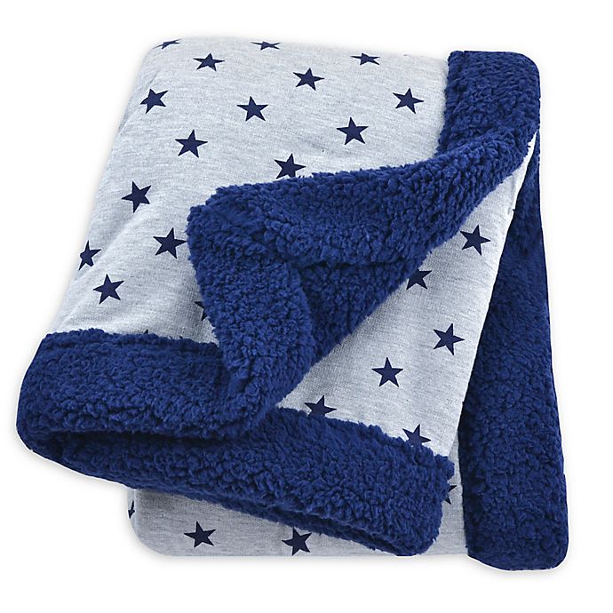 Just Born® Plush Star Blanket in Navy/Heather Grey