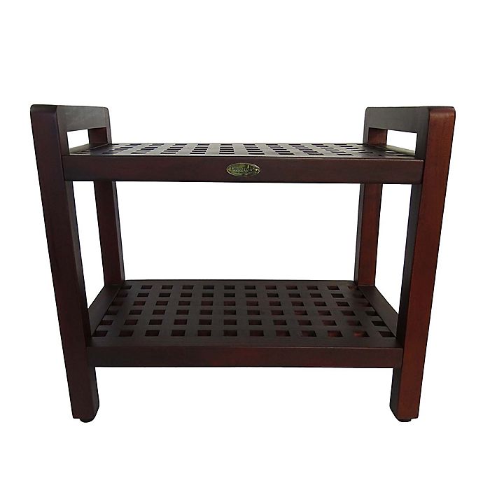 DecoTeak® Lattice 24-Inch Teak Shower Bench with Shelf and Arms in Brown
