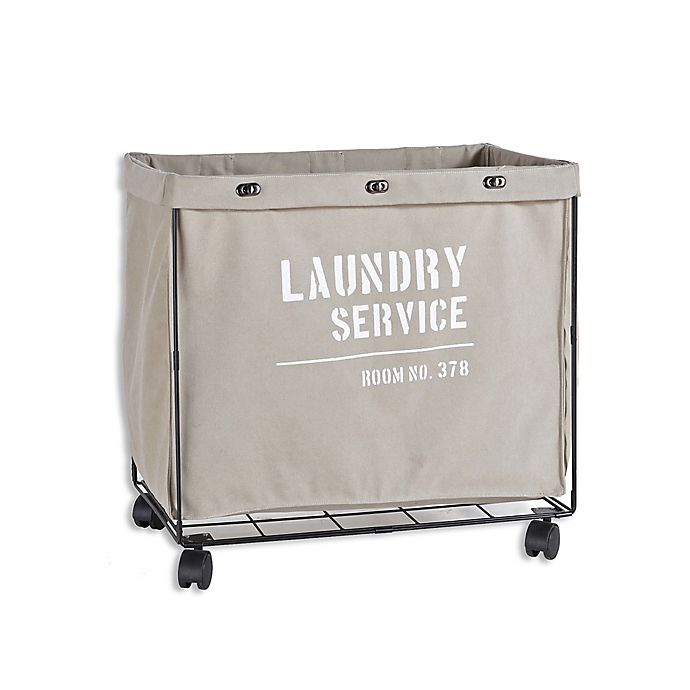 Danya B. Army Canvas Laundry Hamper on Wheels in Grey