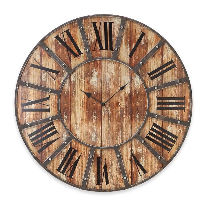 NEW 24" RUSTIC AGED FINISH ROUND WALL CLOCK LARGE ROMAN NUMBERS VINTAGE DESIGN 