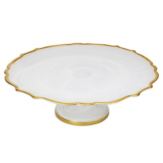 NEW Classic Touch Porcelain Round Double Bowl with Gold Rim 