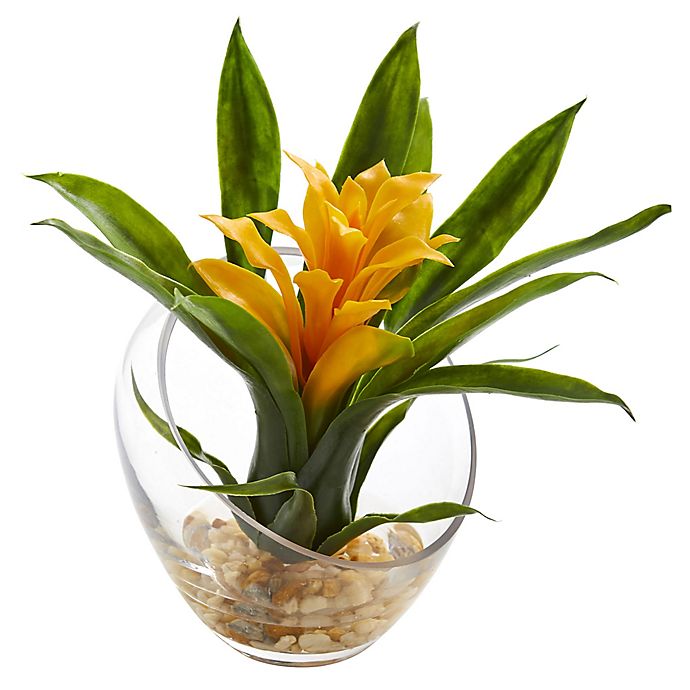 Nearly Natural 8-Inch Bromeliad Arrangement in Glass Cutaway Bowl