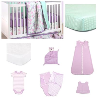 purple and mint crib bedding