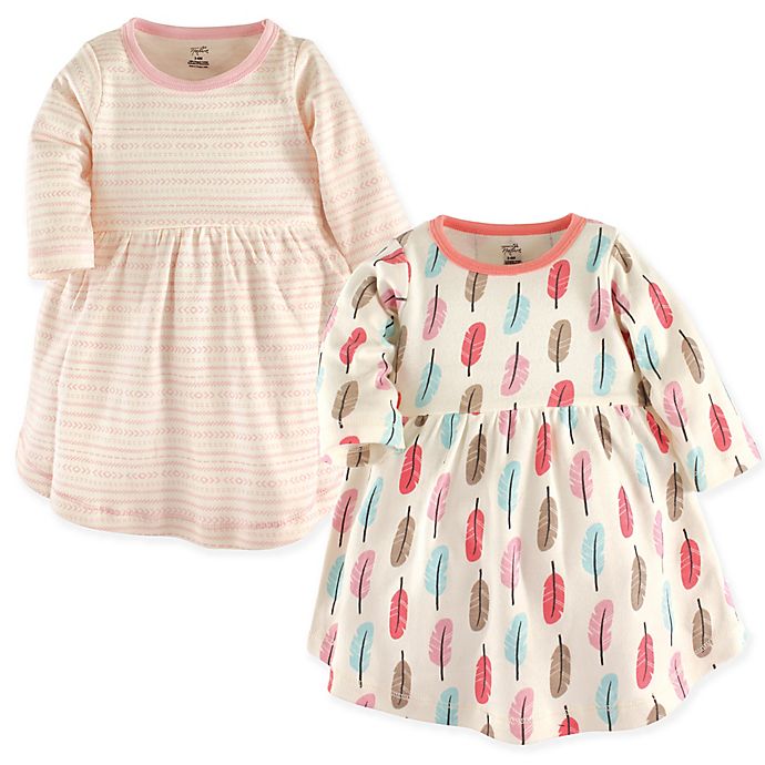 Touched by Nature Feathers 2-Pack Organic Cotton Dresses in Coral