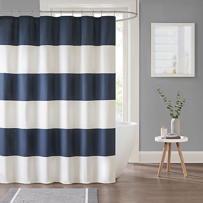 Parker Stripe Shower Curtain In Navy, Blue And Cream Striped Shower Curtain Fabric
