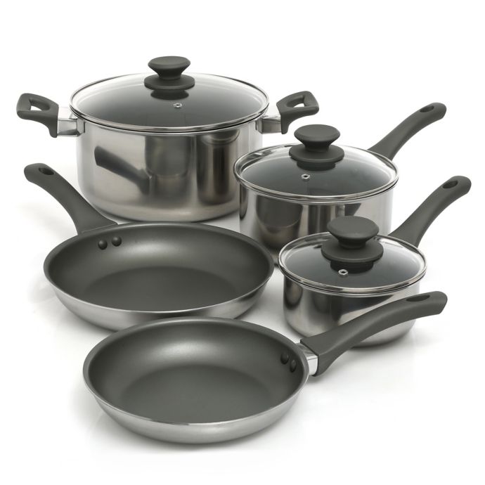 Oster® Rivendell Stainless Steel 8Piece Cookware Set in Grey Bed