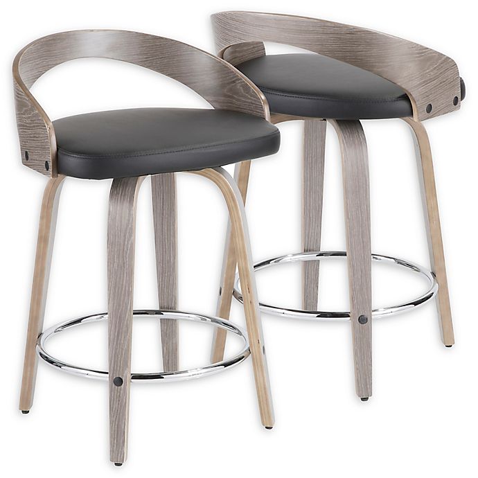 LumiSource® Grotto Faux Leather Upholstered Bar Stools in Light Grey/Black (Set of 2)