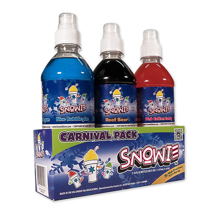 Snow Cone Syrup Snowie 3-Pack Carnival Tropical Sour Berry Shave Ice18-Flavores 