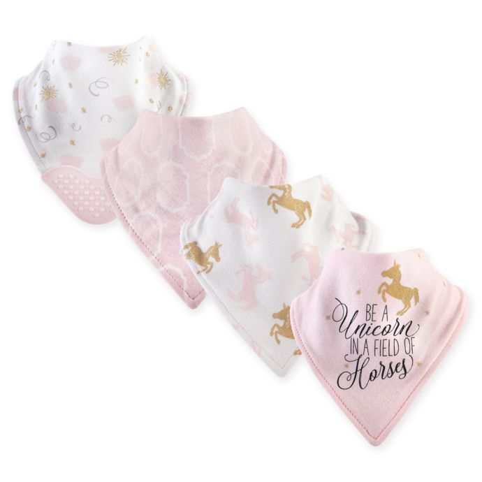Yoga Sprout 4Pack Unicorn Bandana Bib With Teether in Pink buybuy BABY