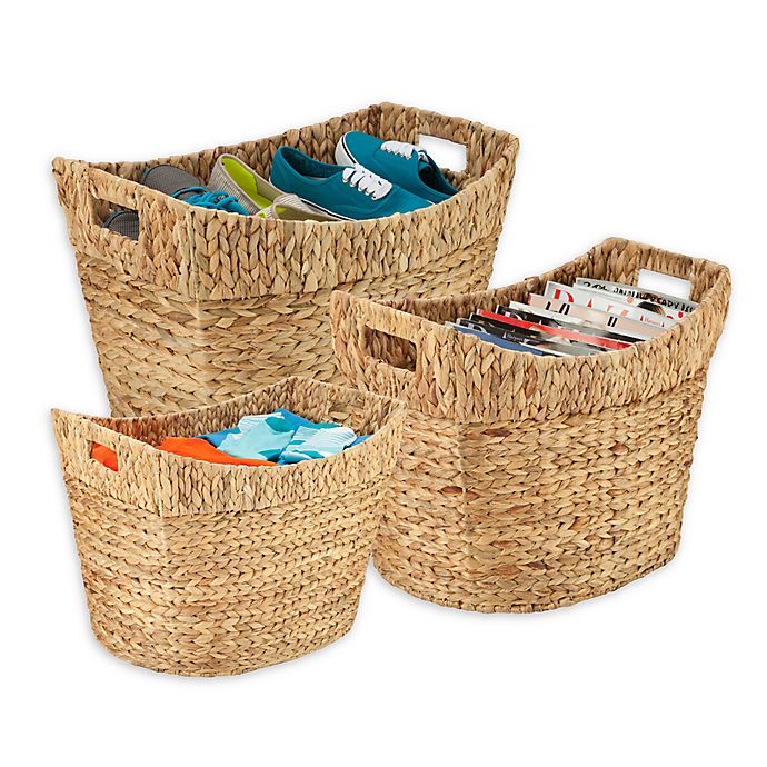 3PC Large Woven Seagrass Laundry Storage Basket Handles Home Decor 