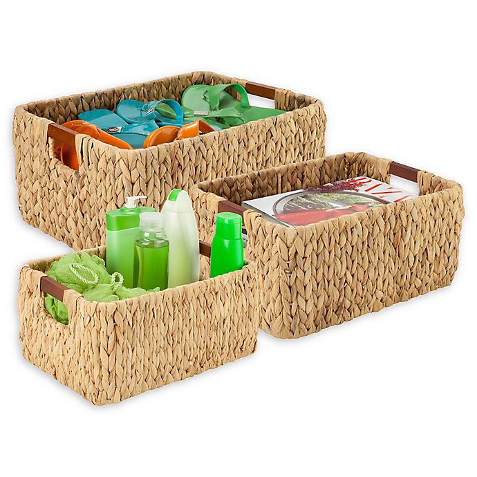 Honey-Can-Do® 3-Piece Woven Hyacinth Rectangular Basket Set with Wood Handles in Natural