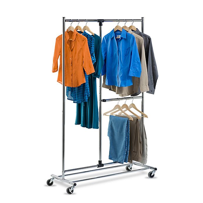 Honey-Can-Do® 80-Inch Dual Bar Adjustable Rolling Garment Rack in Chrome