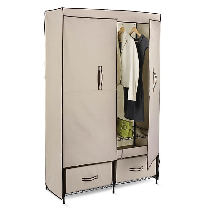 Honey-Can-Do® 43-Inch Double Door Cloth Storage Wardrobe with Drawers in Khaki