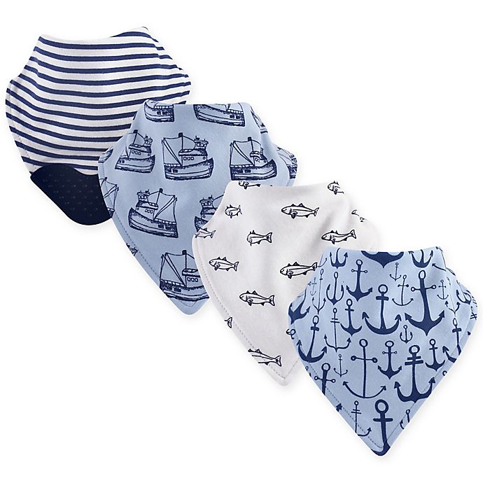 Yoga Sprout 4-Pack Anchor Bandana Bib With Teether in Blue